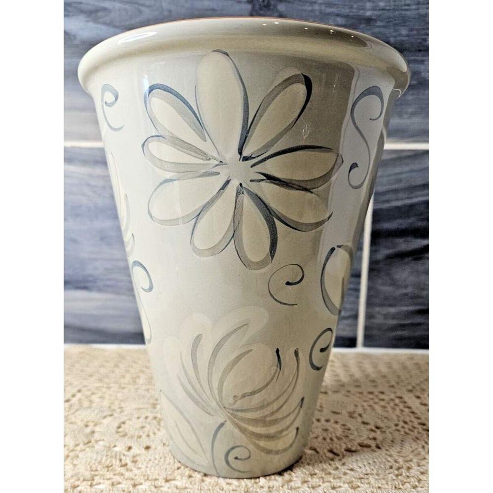 Vintage Hand Painted Sage Ceramic Floral Vase Val Do Sol Made In Portugal